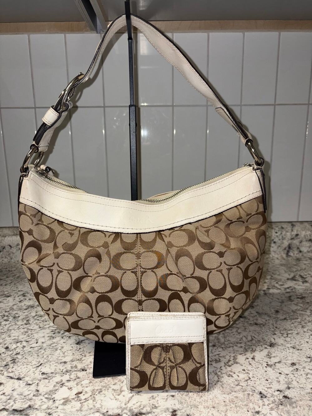 Y2K Coach Soho F13740 Khaki White Hobo & Matching Wallet
